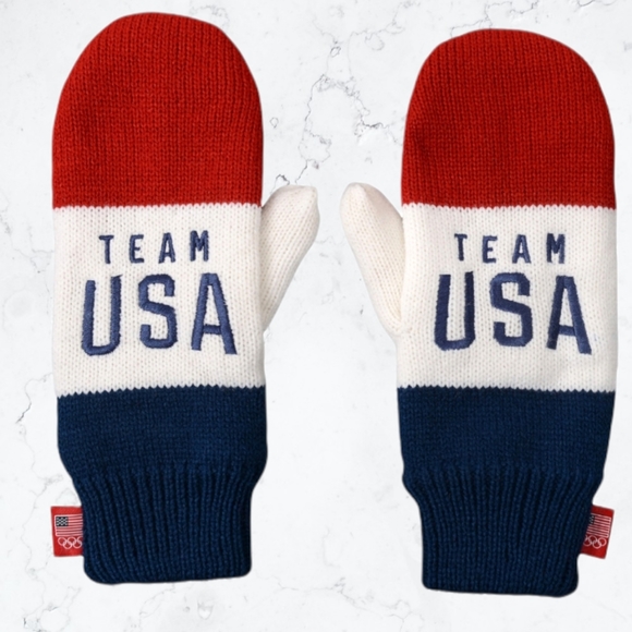 New Olympic Team USA Knit Patriotic Winter Mittens - Picture 1 of 8